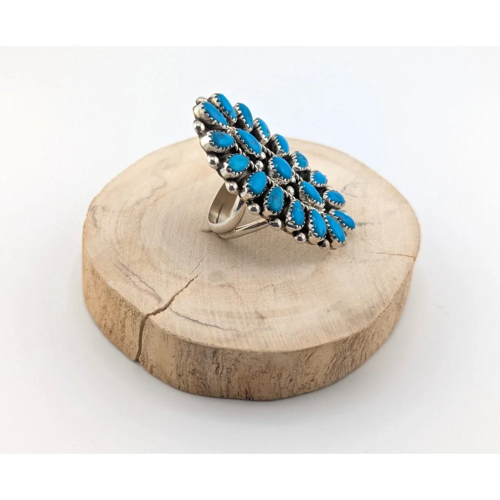 Navajo Turquoise Cluster Ring Native American Sterling Silver Jewelry Sz 8.5 ** - Picture 4 of 7